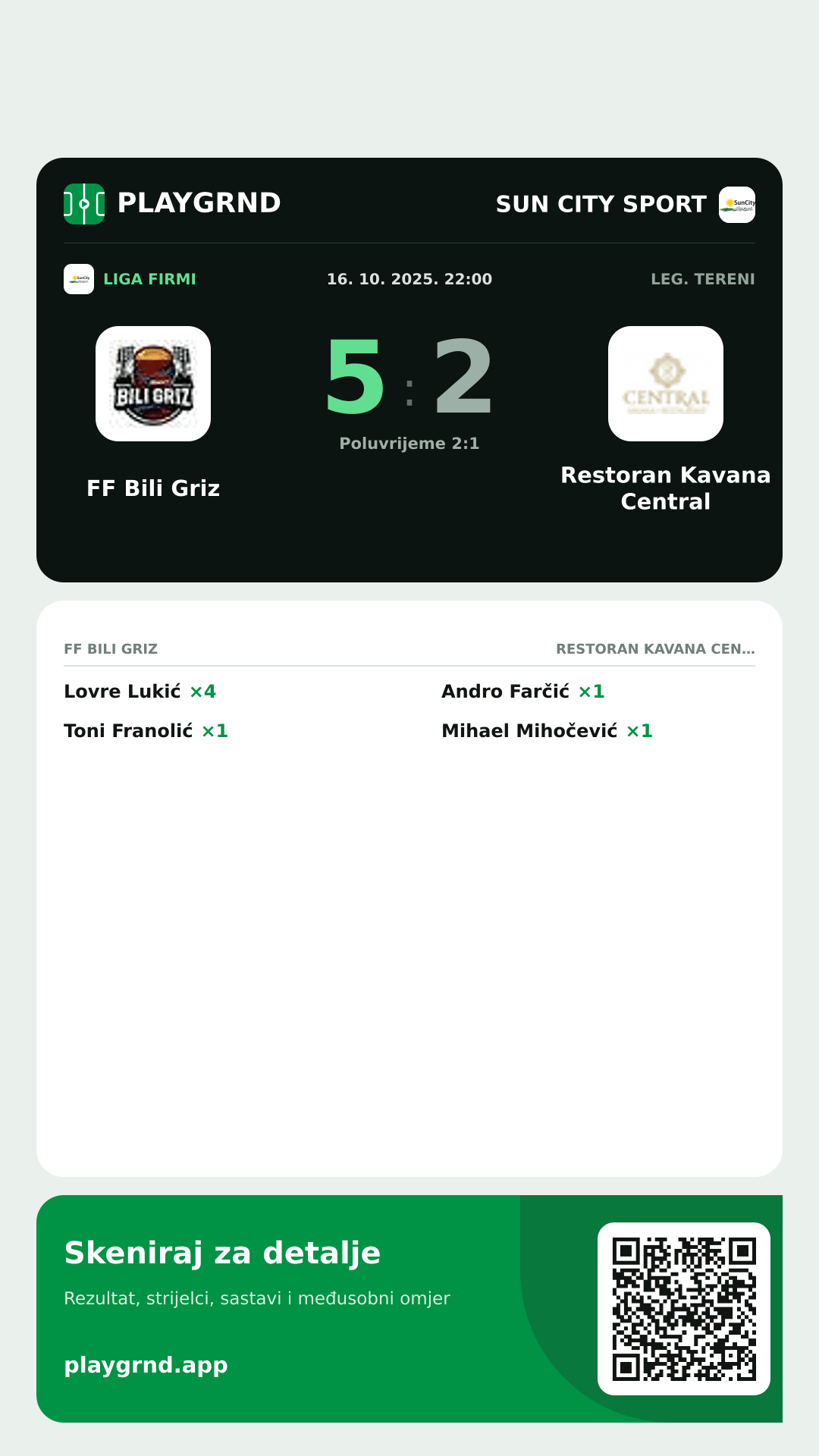 Story slika: FF Bili Griz 5:2 Restoran Kavana Central