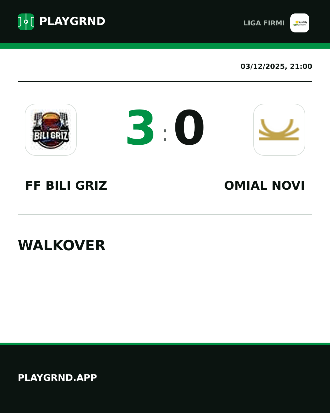 Instagram artwork: FF Bili Griz 3:0 Omial Novi