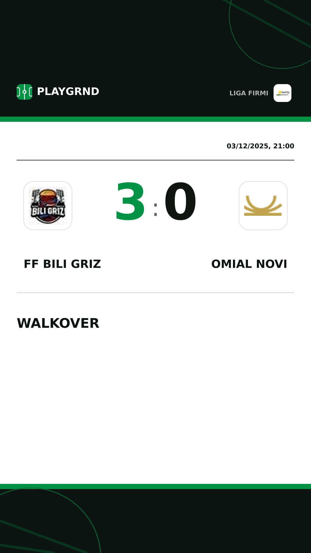 Instagram artwork: FF Bili Griz 3:0 Omial Novi