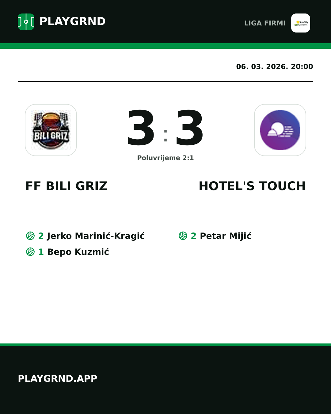 Instagram slika: FF Bili Griz 3:3 Hotel's Touch