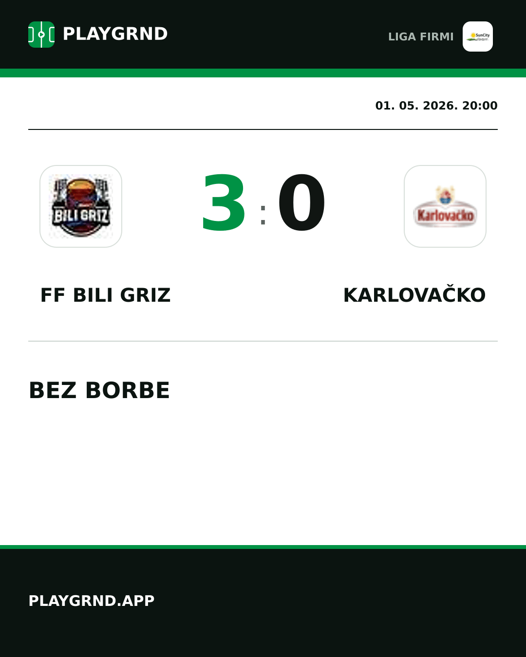 Instagram slika: FF Bili Griz 3:0 Karlovačko