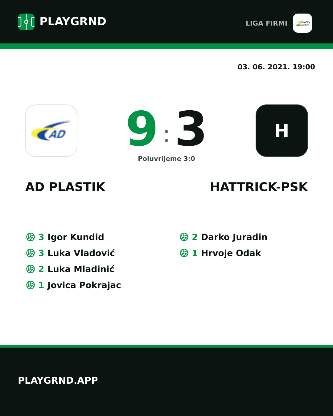 Instagram slika: AD Plastik 9:3 Hattrick-Psk