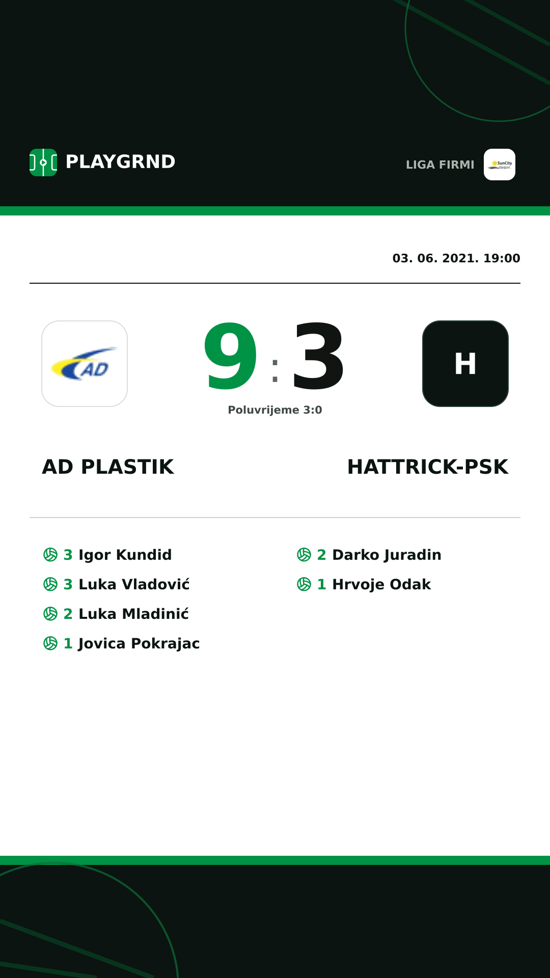 Instagram slika: AD Plastik 9:3 Hattrick-Psk