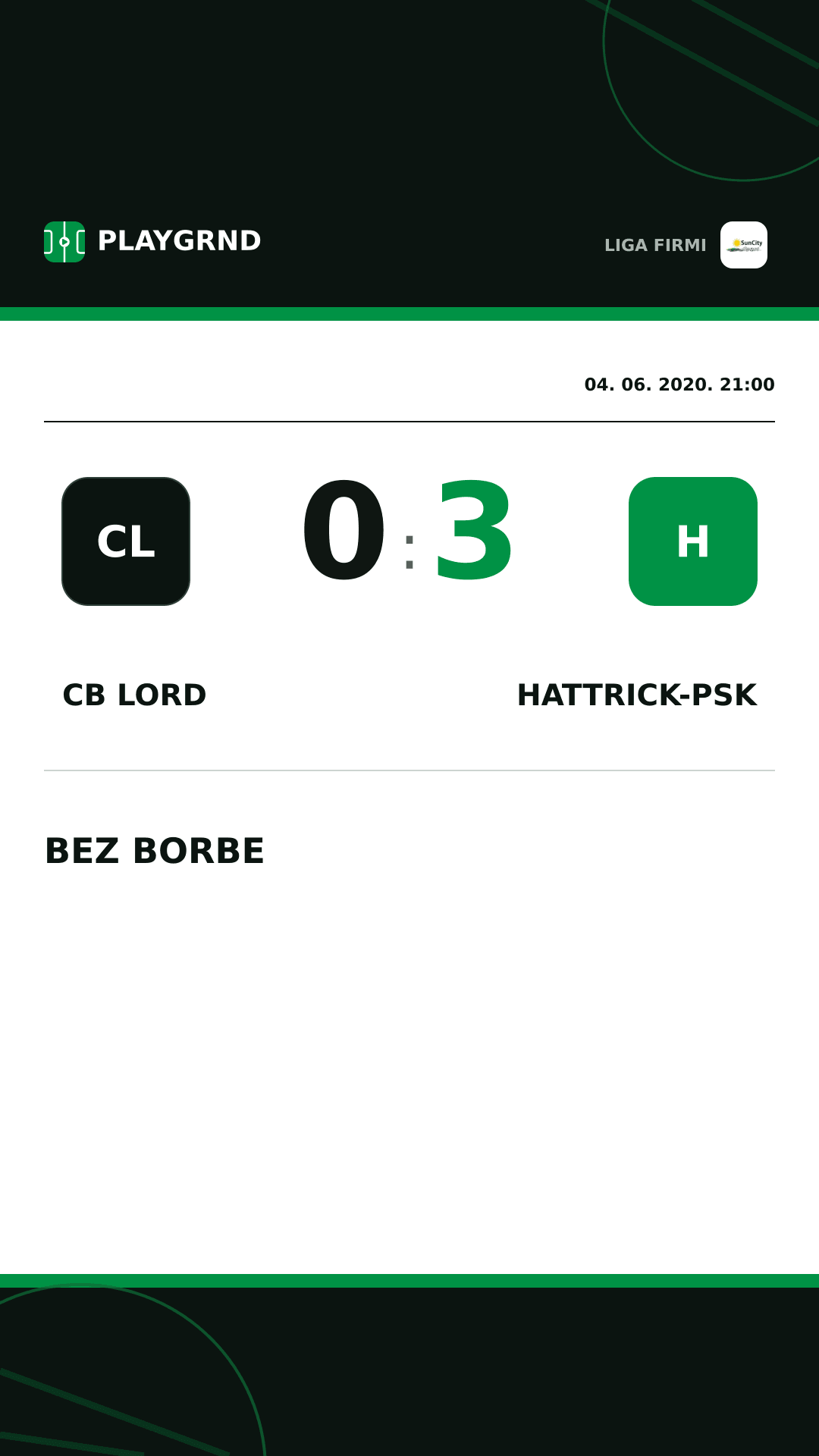 Instagram slika: CB Lord 0:3 Hattrick-Psk