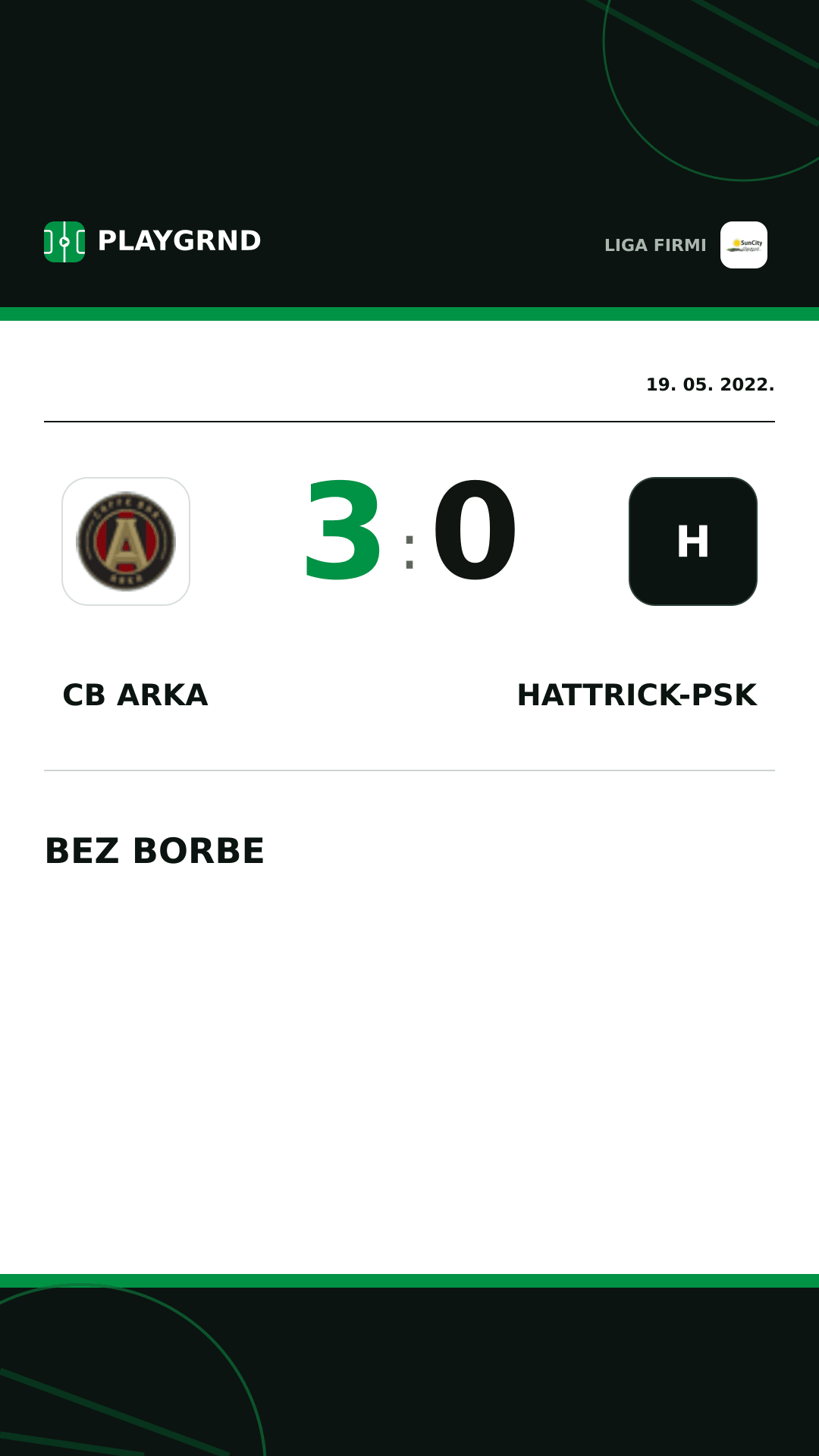 Instagram slika: CB Arka 3:0 Hattrick-Psk