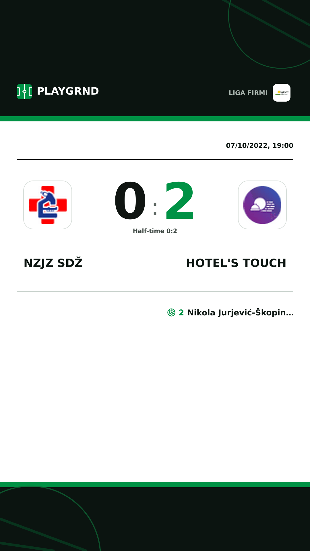 Instagram artwork: Nzjz Sdž 0:2 Hotel's Touch