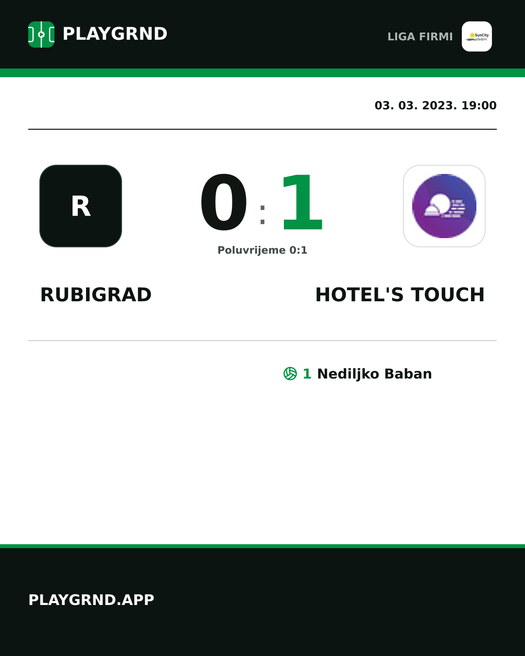 Instagram slika: Rubigrad 0:1 Hotel's Touch