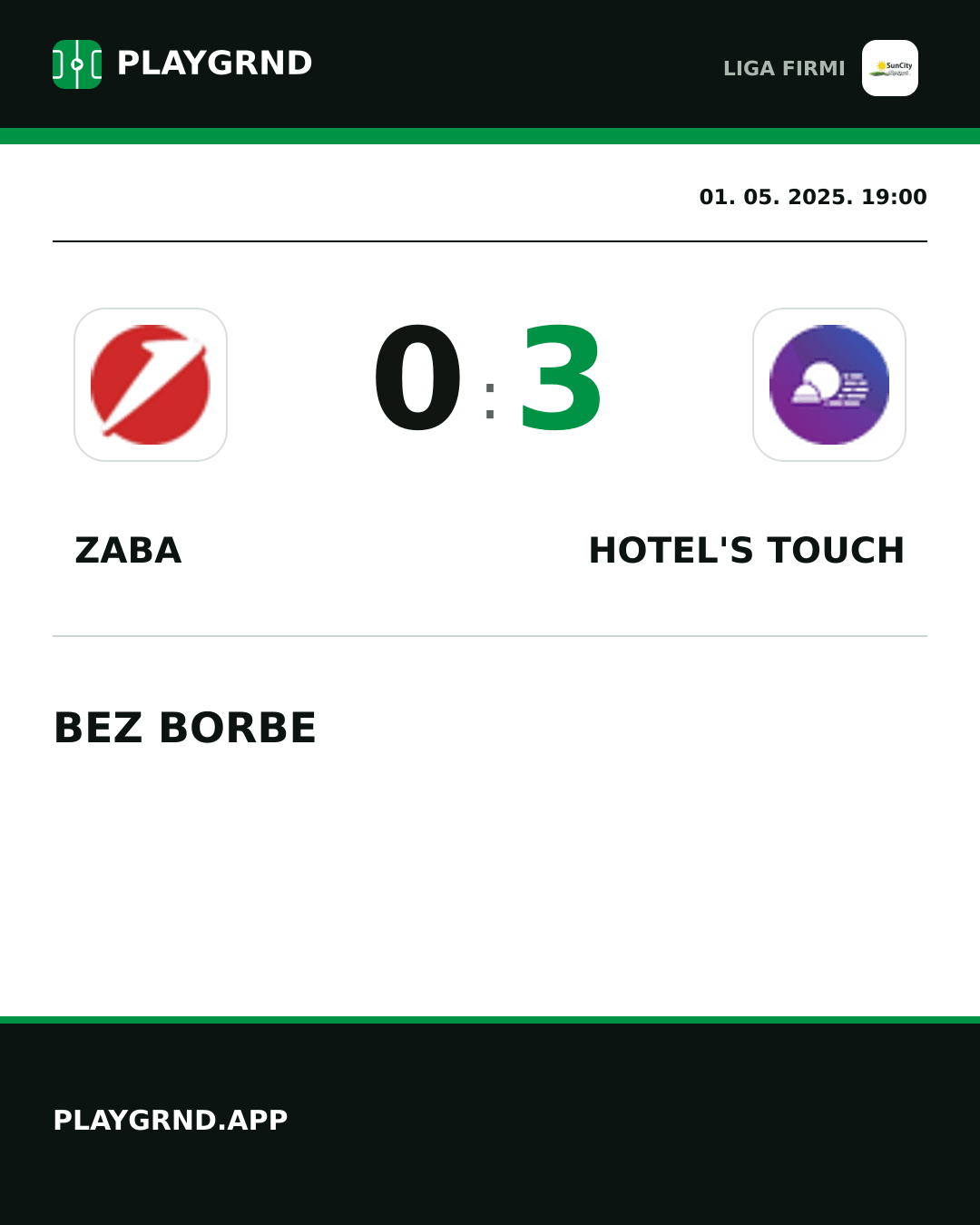 Instagram slika: Zaba 0:3 Hotel's Touch