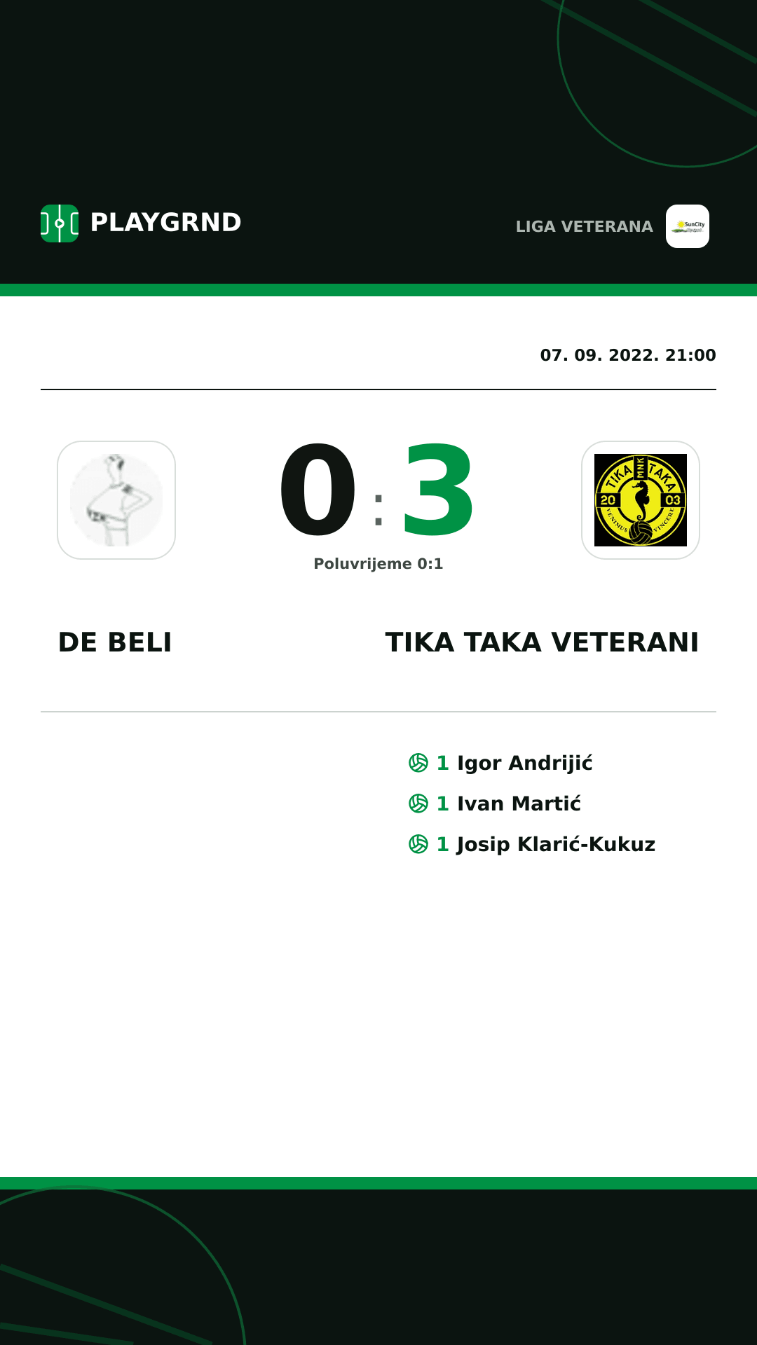 Instagram slika: DE Beli 0:3 Tika Taka Veterani