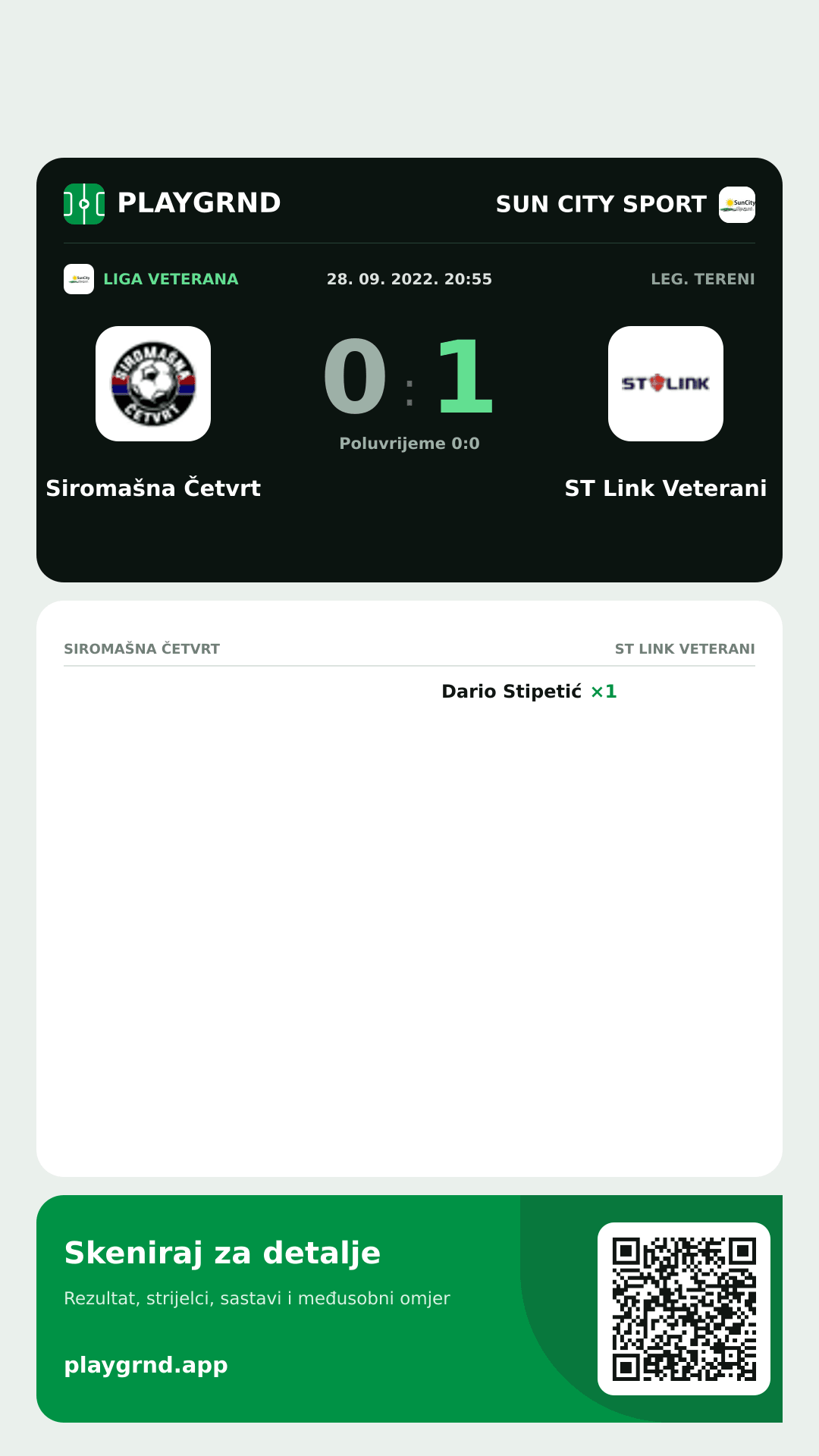 Story image: Siromašna Četvrt 0:1 ST Link Veterani