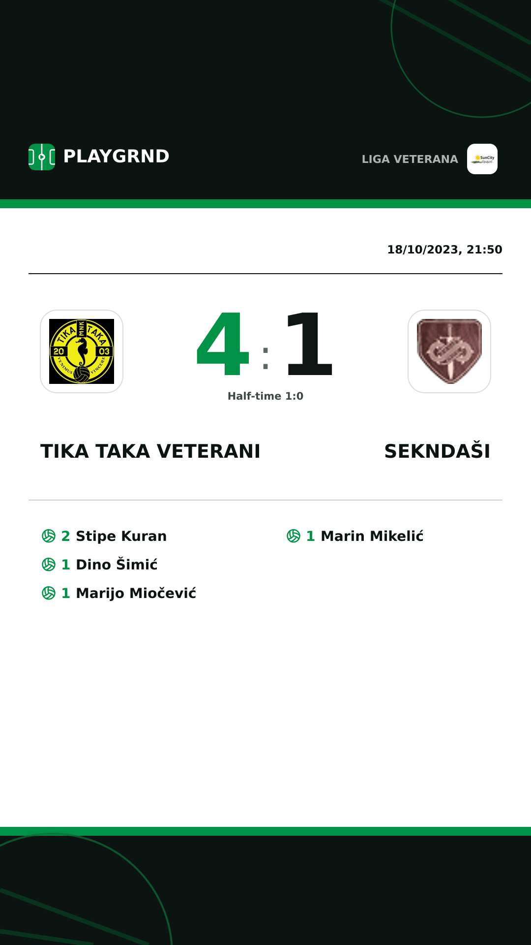 Instagram artwork: Tika Taka Veterani 4:1 Sekndaši