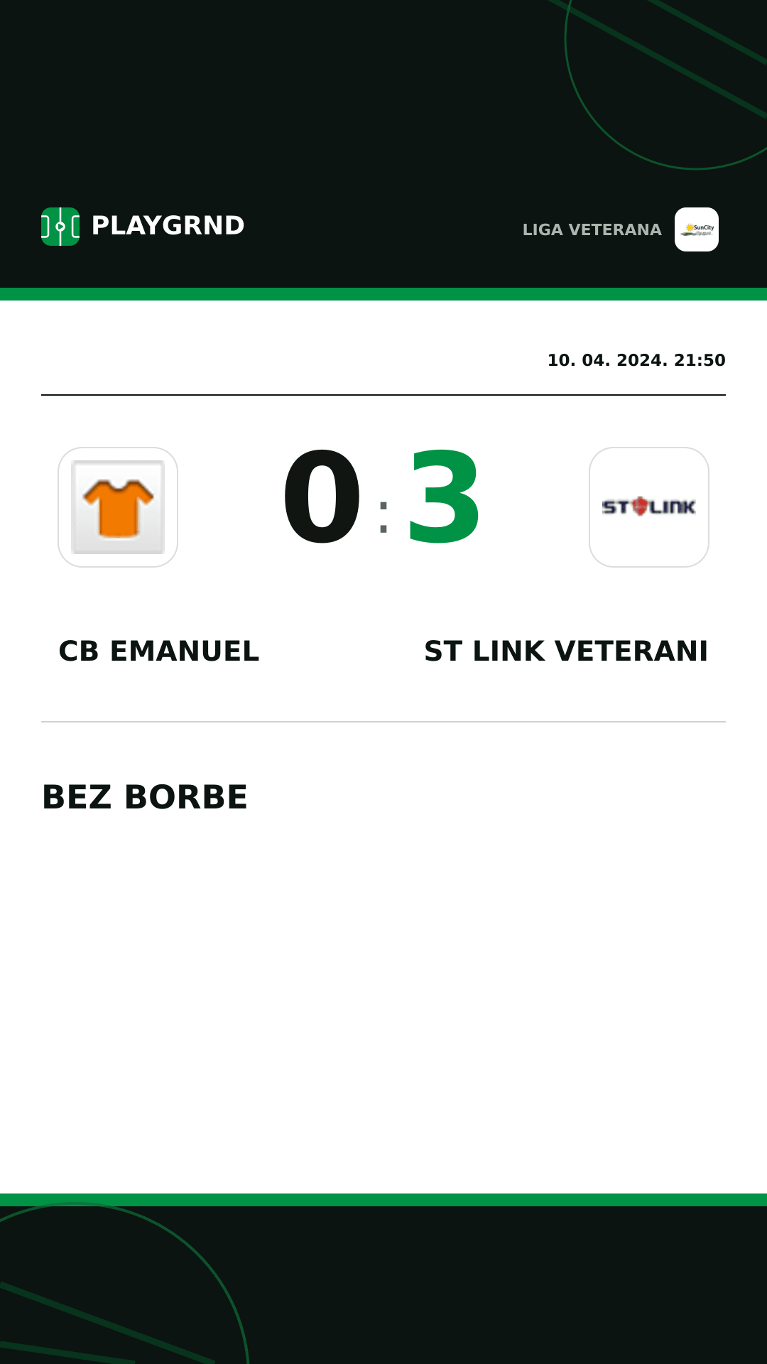 Instagram slika: CB Emanuel 0:3 ST Link Veterani