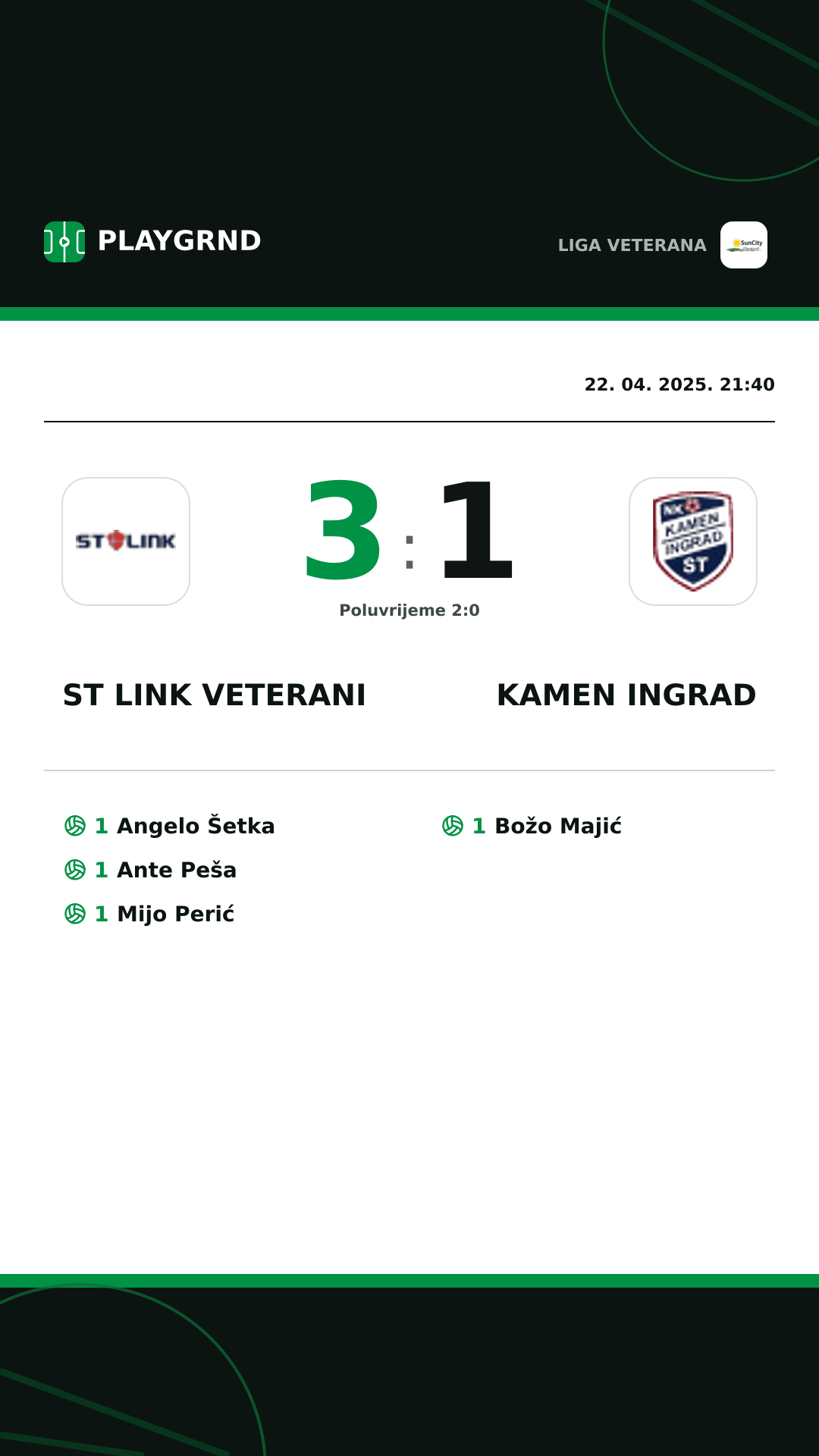 Instagram slika: ST Link Veterani 3:1 Kamen Ingrad
