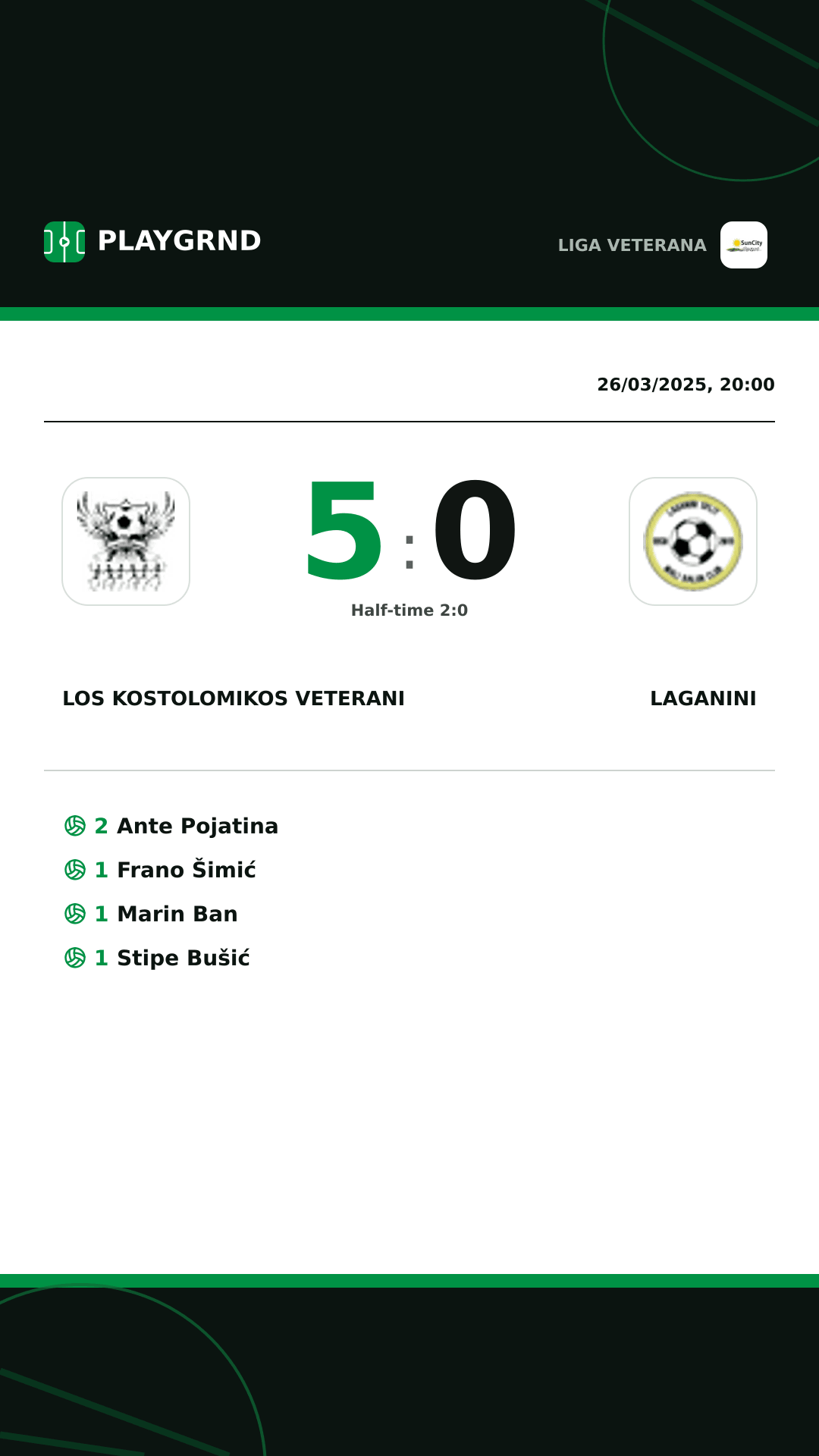 Instagram artwork: Los Kostolomikos Veterani 5:0 Laganini