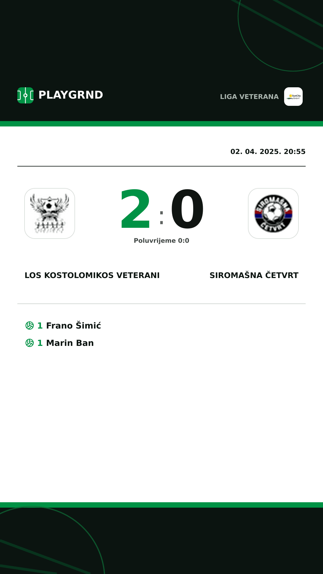 Instagram slika: Los Kostolomikos Veterani 2:0 Siromašna Četvrt