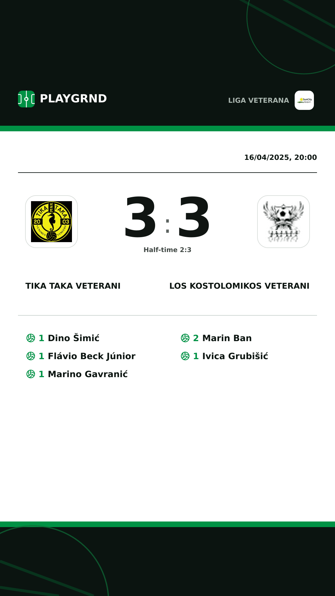 Instagram artwork: Tika Taka Veterani 3:3 Los Kostolomikos Veterani