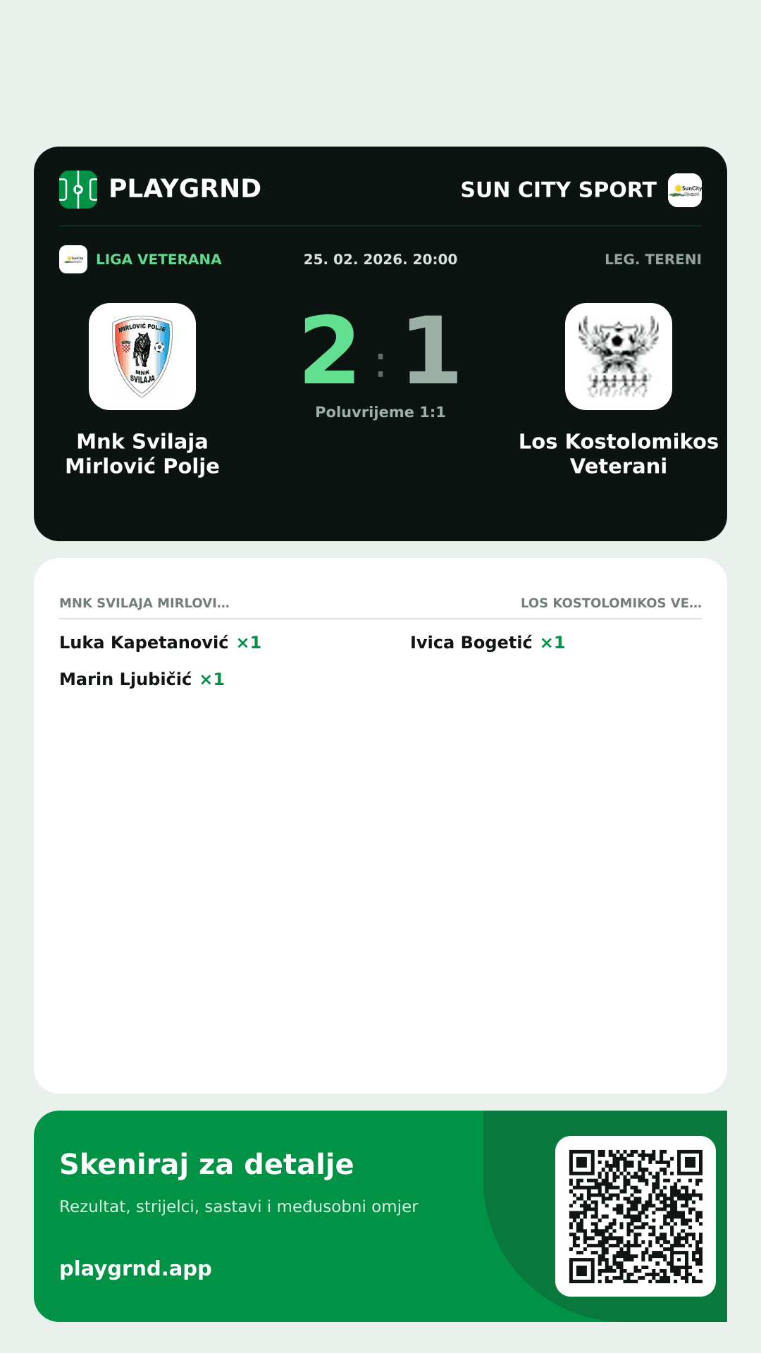 Story slika: Mnk Svilaja Mirlović Polje 2:1 Los Kostolomikos Veterani
