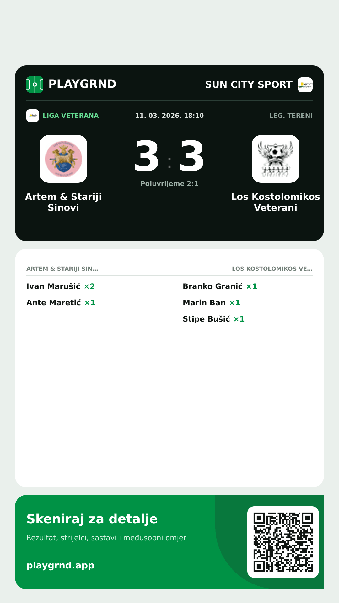 Story image: Artem & Stariji Sinovi 3:3 Los Kostolomikos Veterani