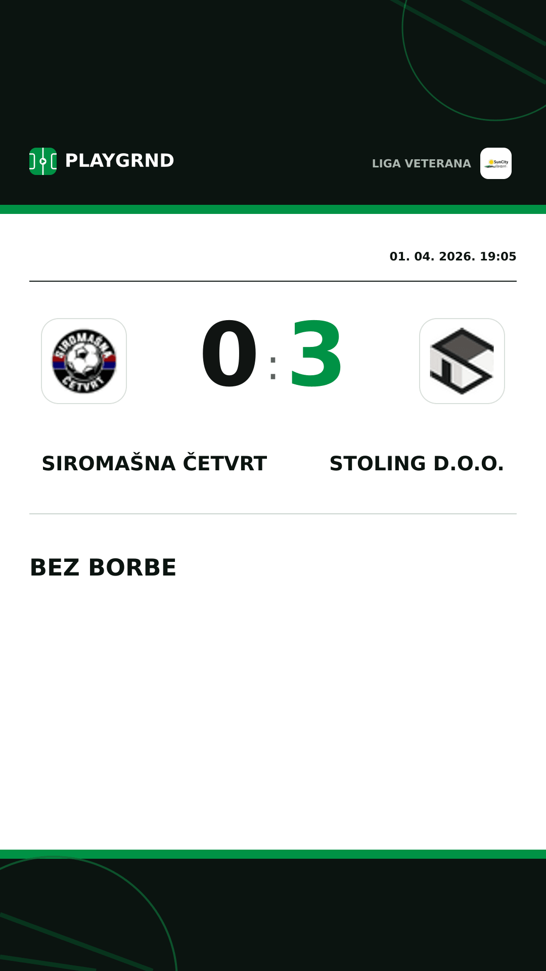 Instagram slika: Siromašna Četvrt 0:3 Stoling D.O.O.