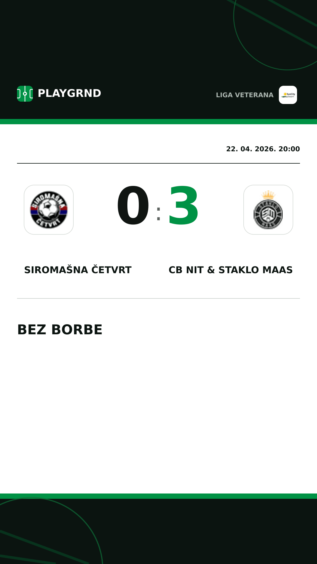 Instagram slika: Siromašna Četvrt 0:3 CB Nit & Staklo Maas