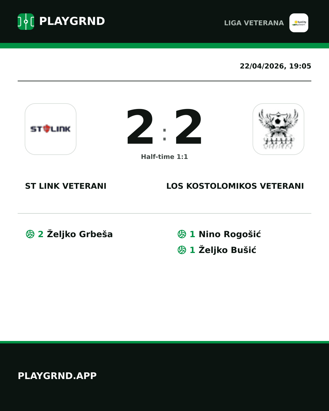 Instagram artwork: ST Link Veterani 2:2 Los Kostolomikos Veterani