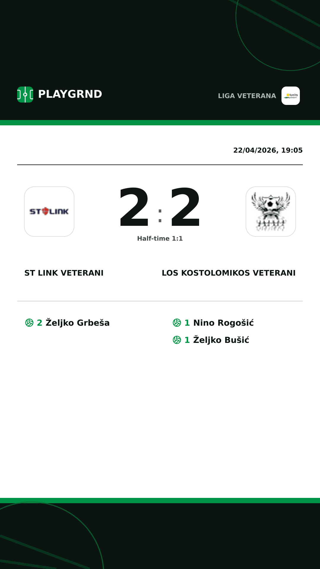 Instagram artwork: ST Link Veterani 2:2 Los Kostolomikos Veterani