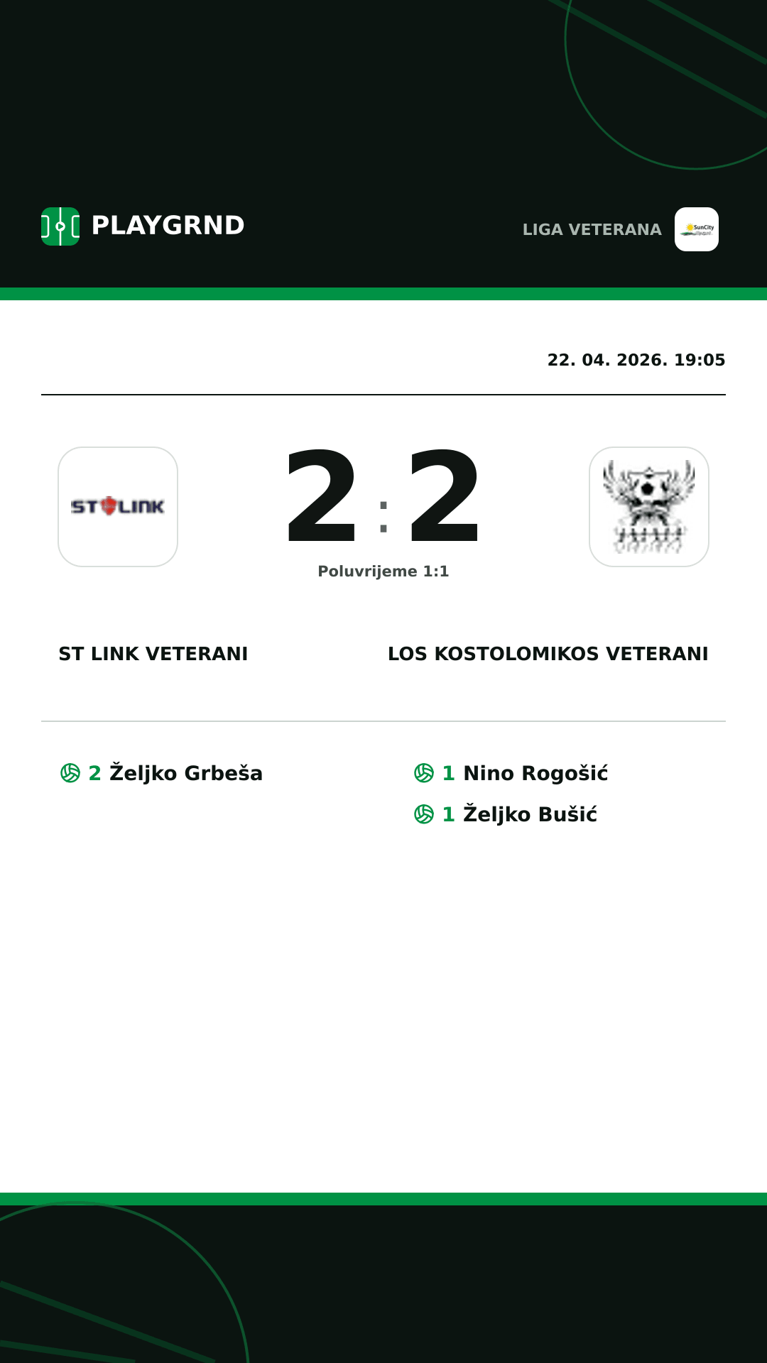 Instagram slika: ST Link Veterani 2:2 Los Kostolomikos Veterani
