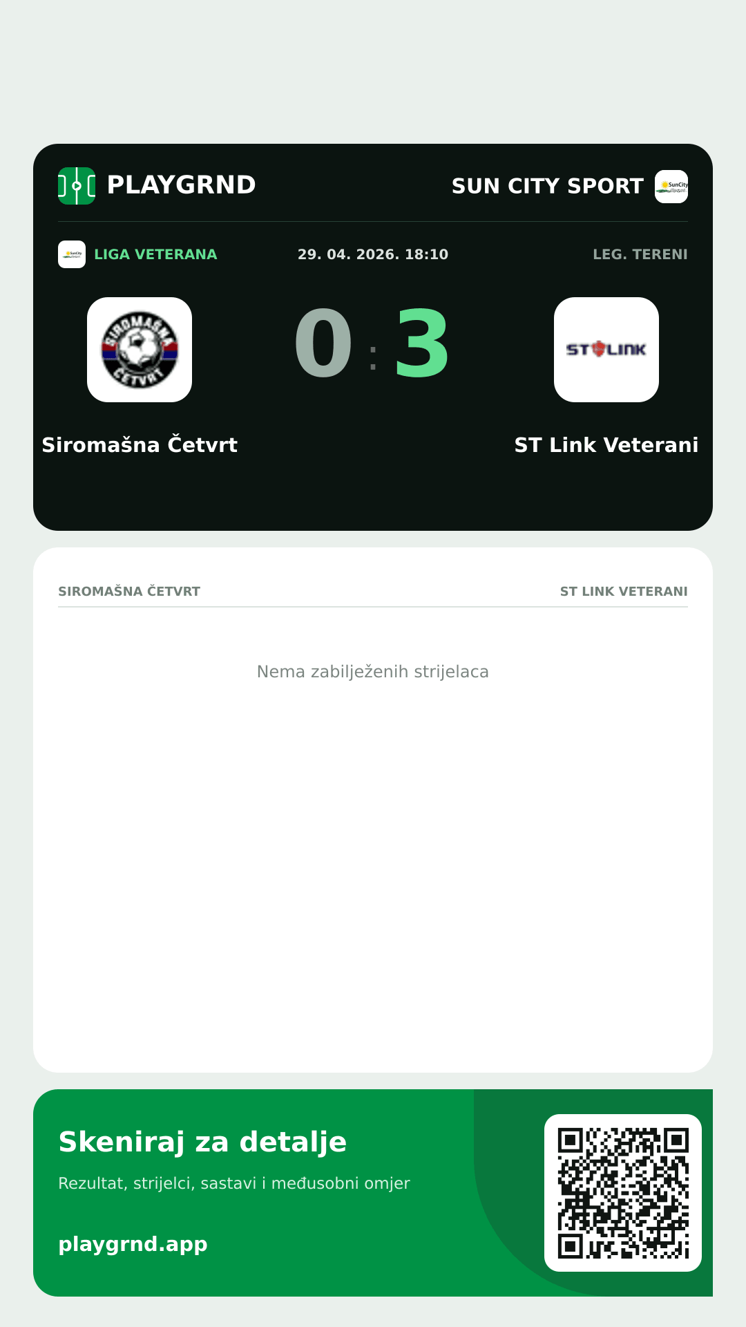 Story image: Siromašna Četvrt 0:3 ST Link Veterani