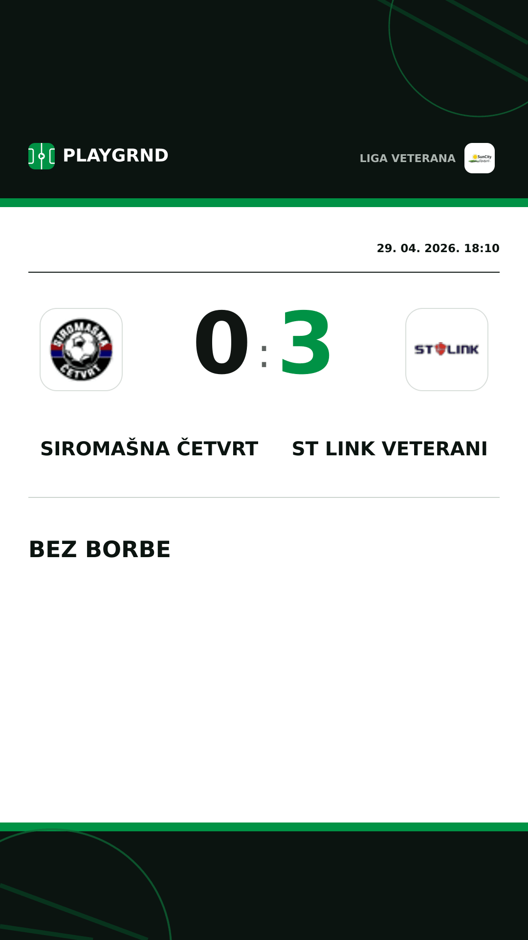 Instagram slika: Siromašna Četvrt 0:3 ST Link Veterani