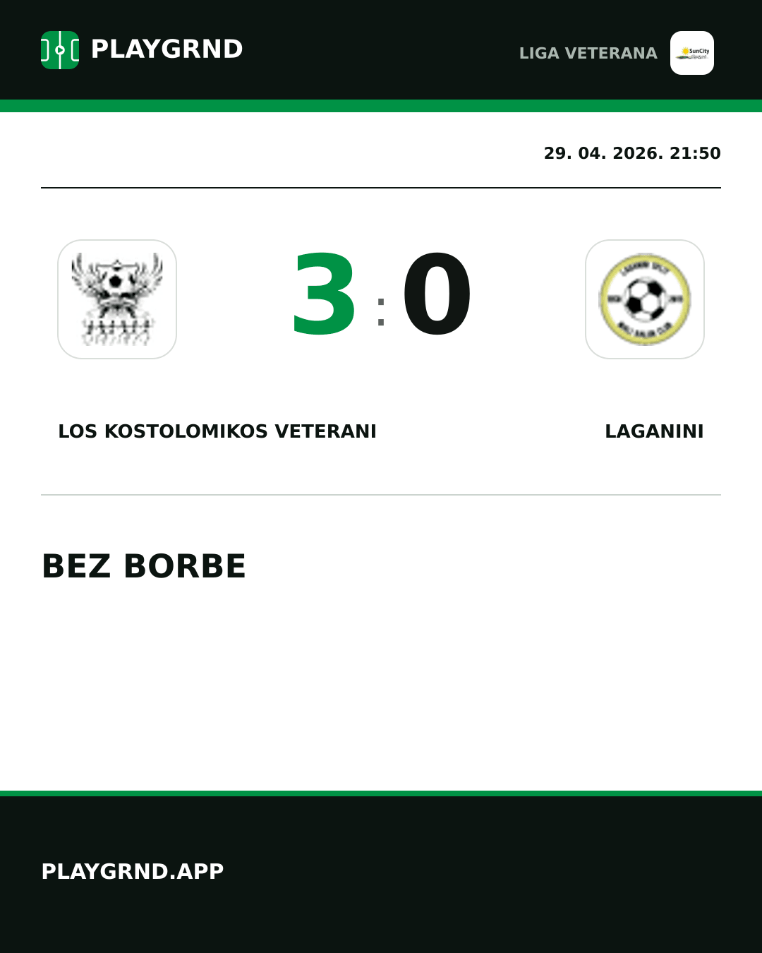 Instagram slika: Los Kostolomikos Veterani 3:0 Laganini
