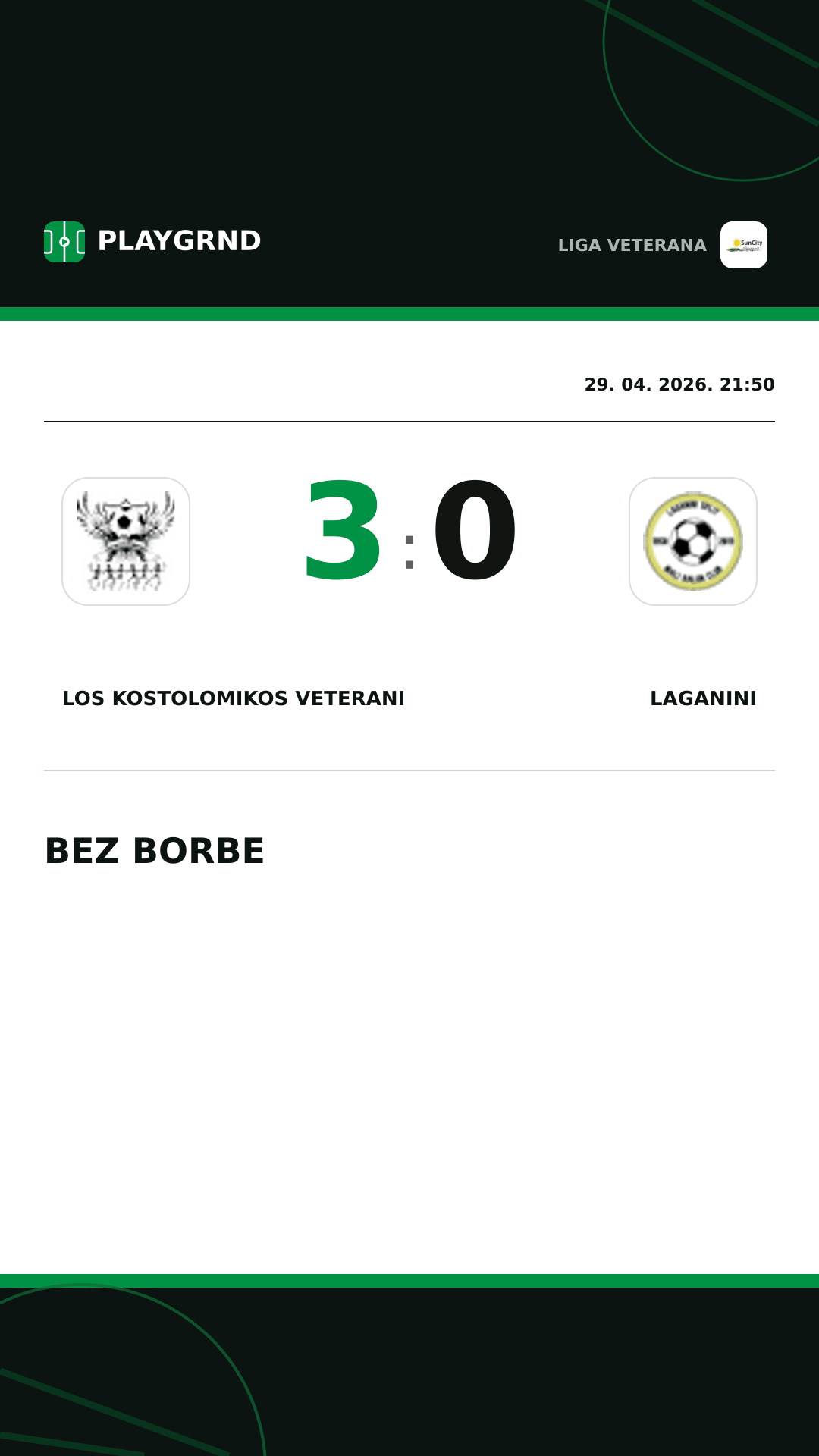 Instagram slika: Los Kostolomikos Veterani 3:0 Laganini
