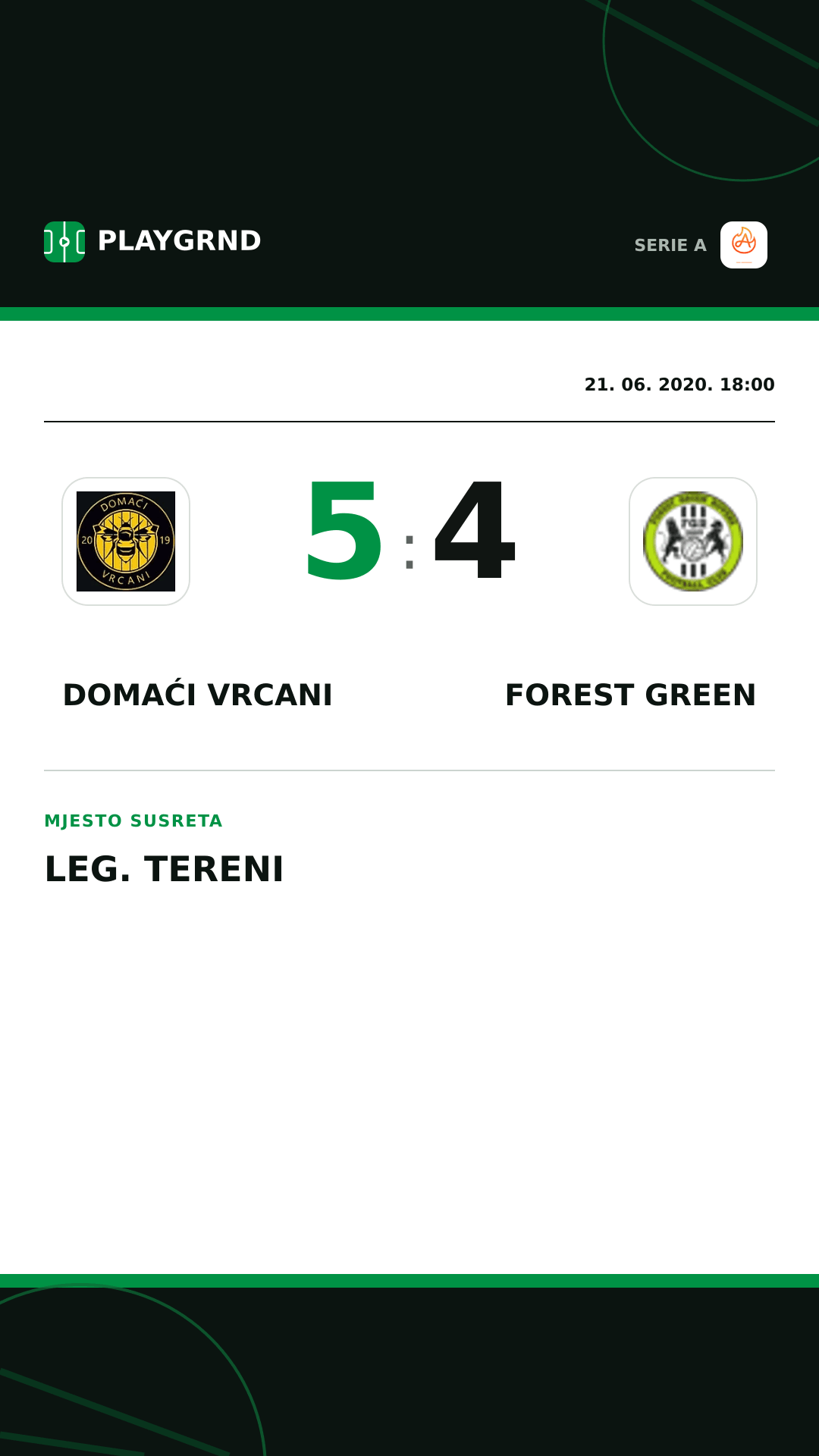 Instagram slika: Domaći Vrcani 5:4 Forest Green