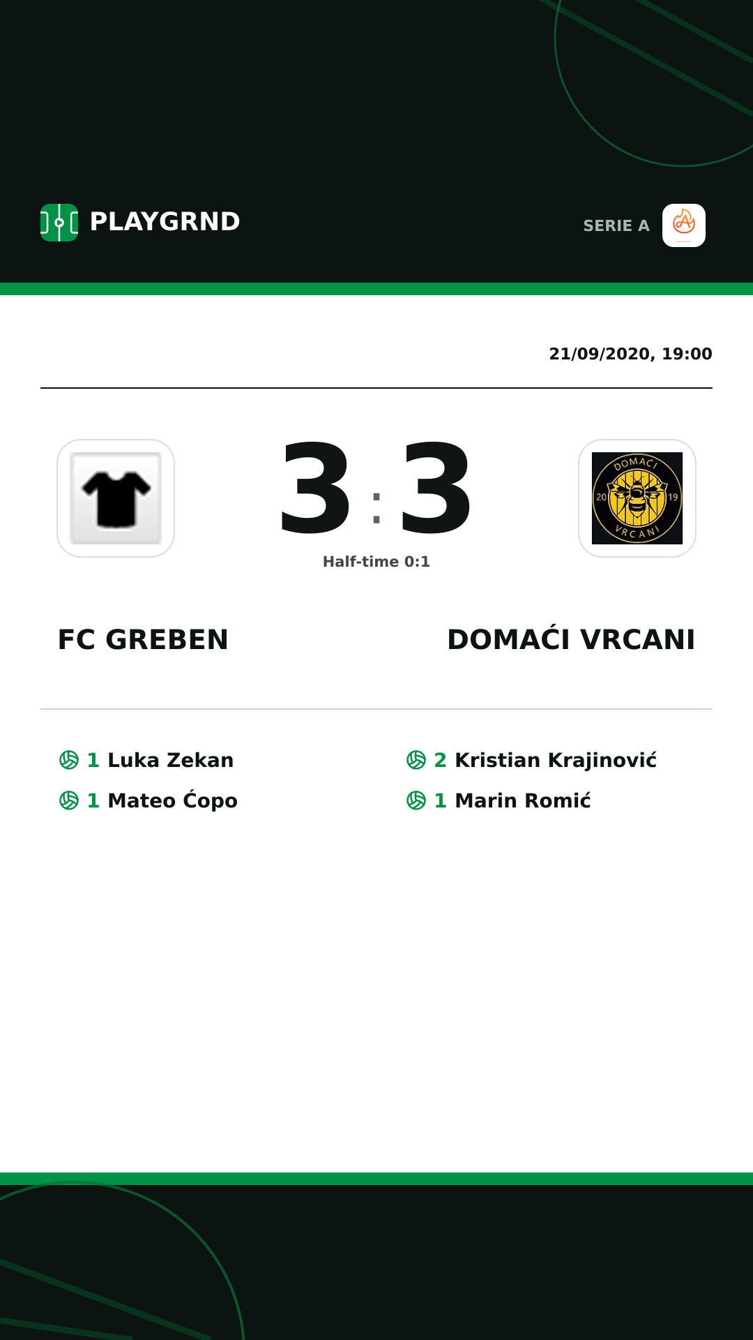 Instagram artwork: FC Greben 3:3 Domaći Vrcani