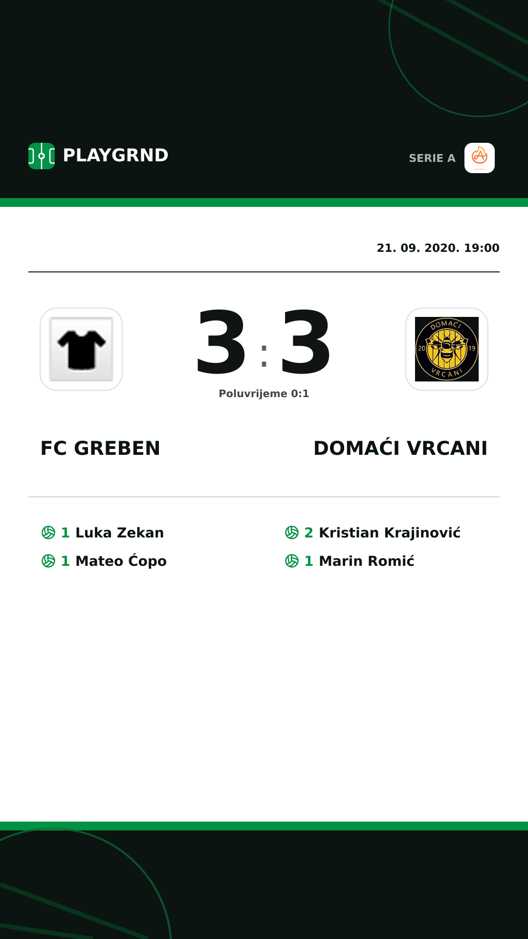 Instagram slika: FC Greben 3:3 Domaći Vrcani