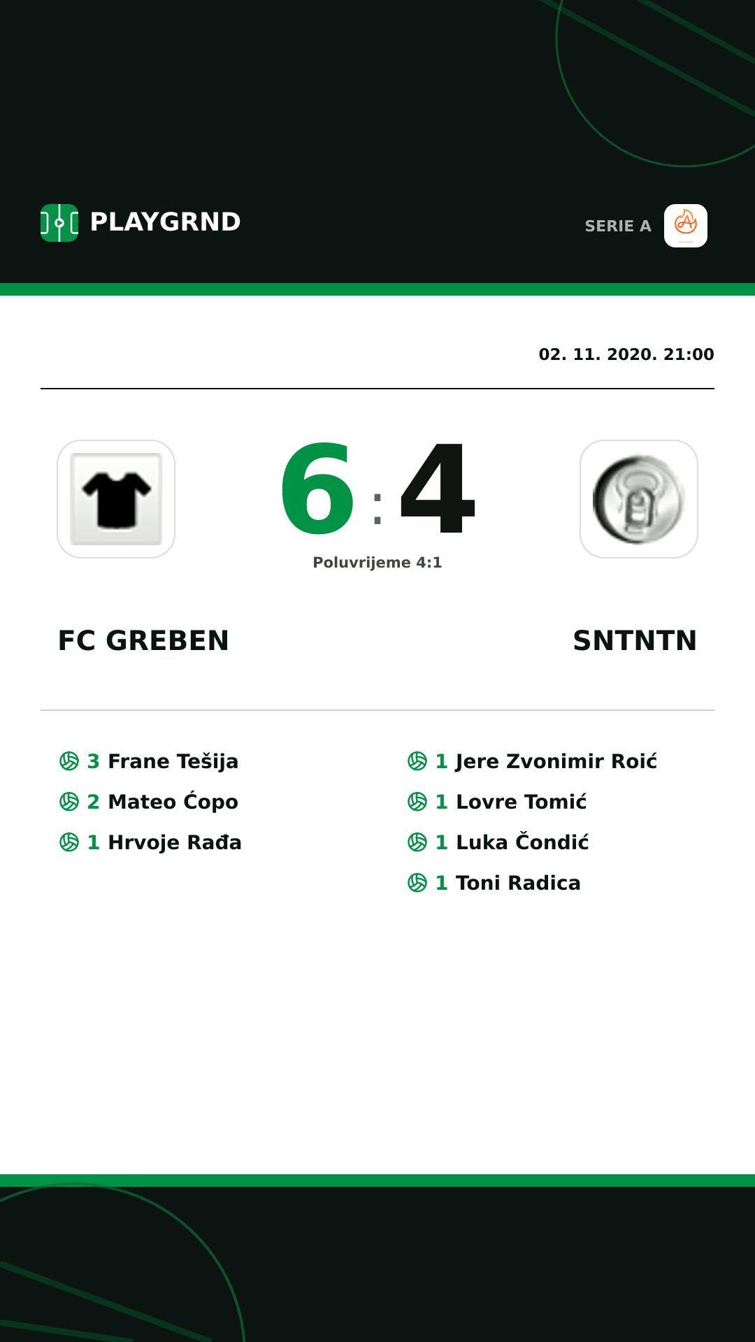 Instagram slika: FC Greben 6:4 Sntntn