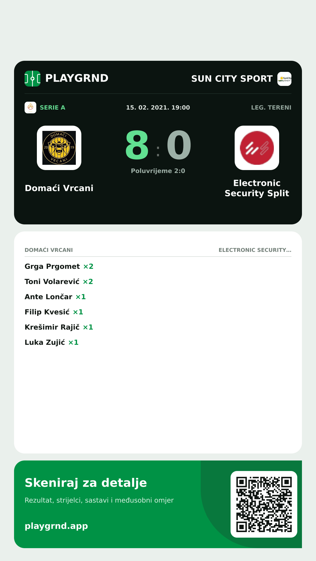 Story slika: Domaći Vrcani 8:0 Electronic Security Split