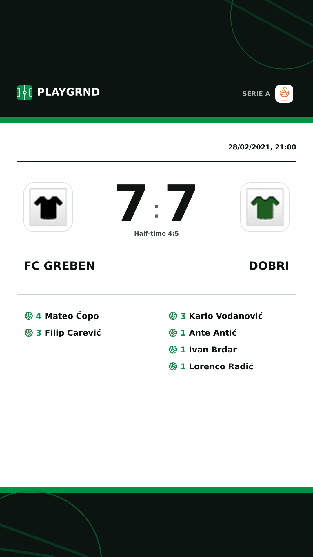 Instagram artwork: FC Greben 7:7 Dobri