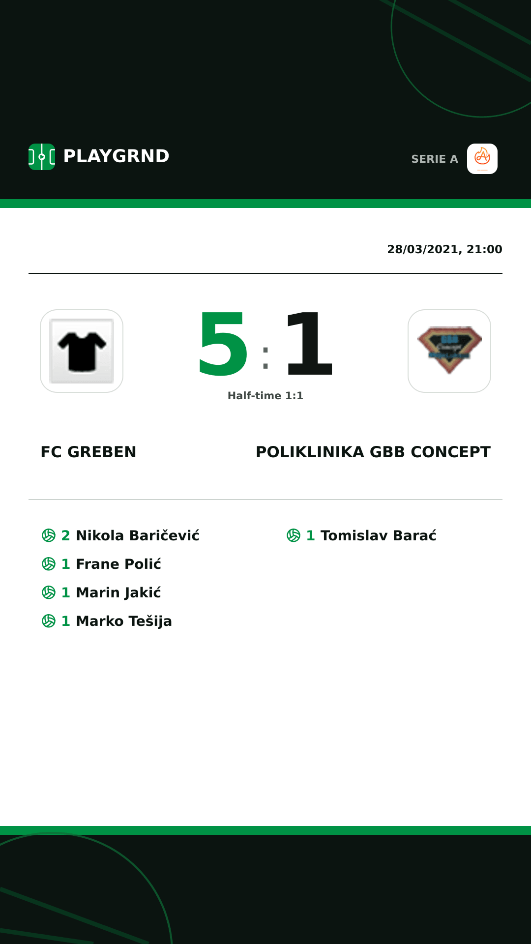 Instagram artwork: FC Greben 5:1 Poliklinika Gbb Concept