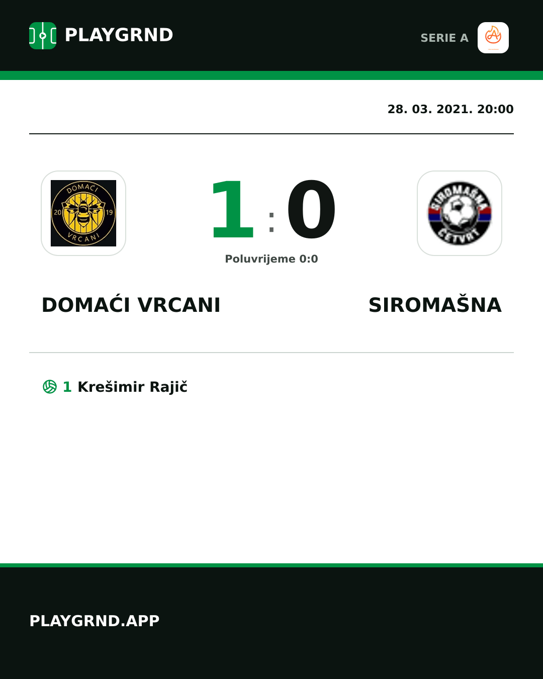 Instagram slika: Domaći Vrcani 1:0 Siromašna