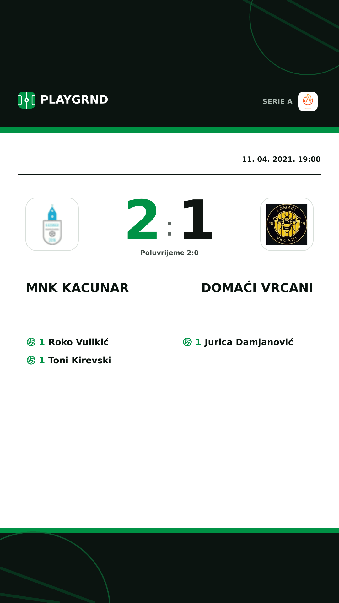 Instagram slika: Mnk Kacunar 2:1 Domaći Vrcani