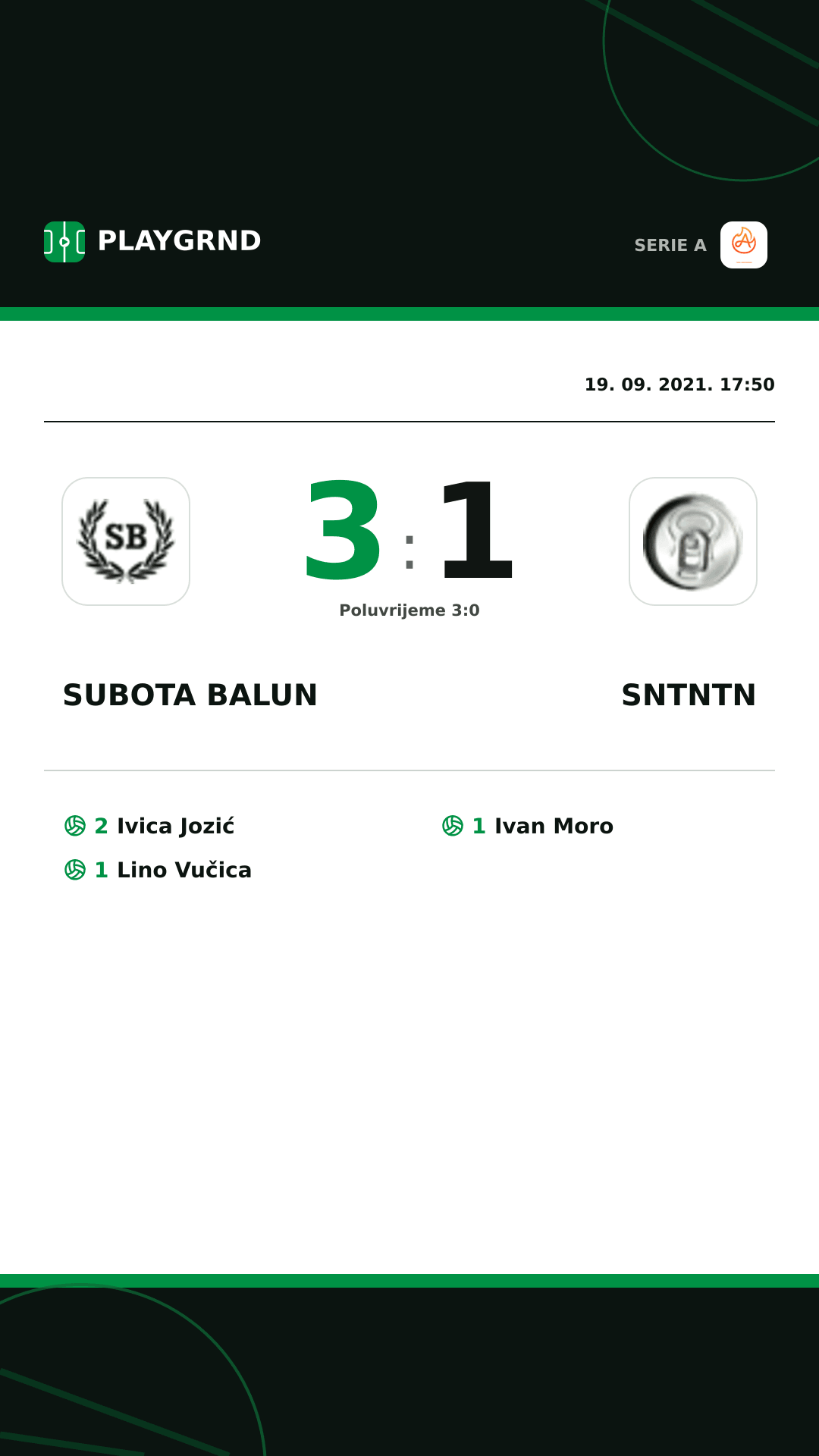 Instagram slika: Subota Balun 3:1 Sntntn