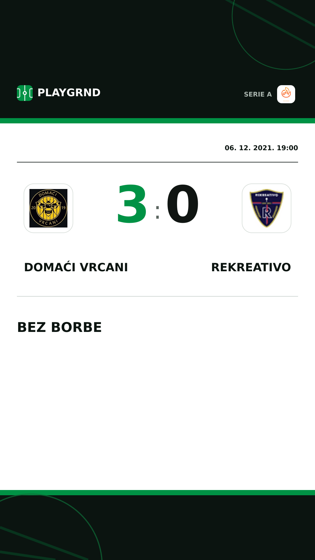 Instagram slika: Domaći Vrcani 3:0 Rekreativo