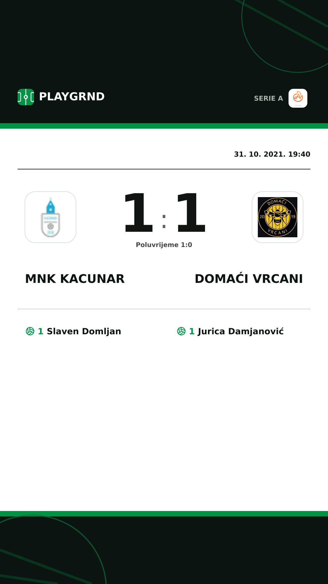 Instagram slika: Mnk Kacunar 1:1 Domaći Vrcani