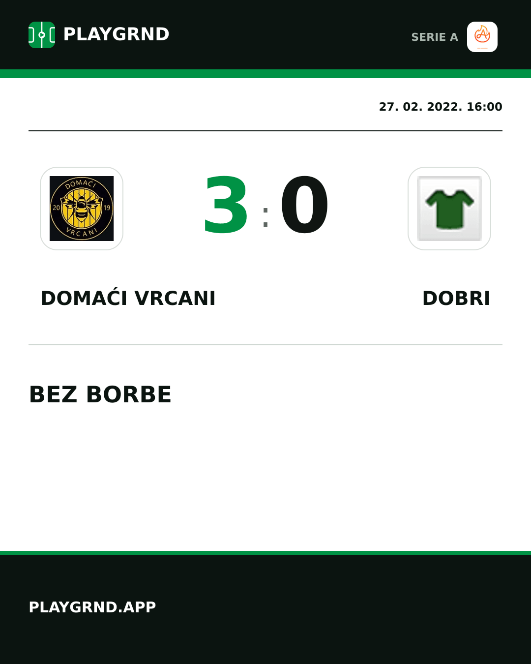Instagram slika: Domaći Vrcani 3:0 Dobri