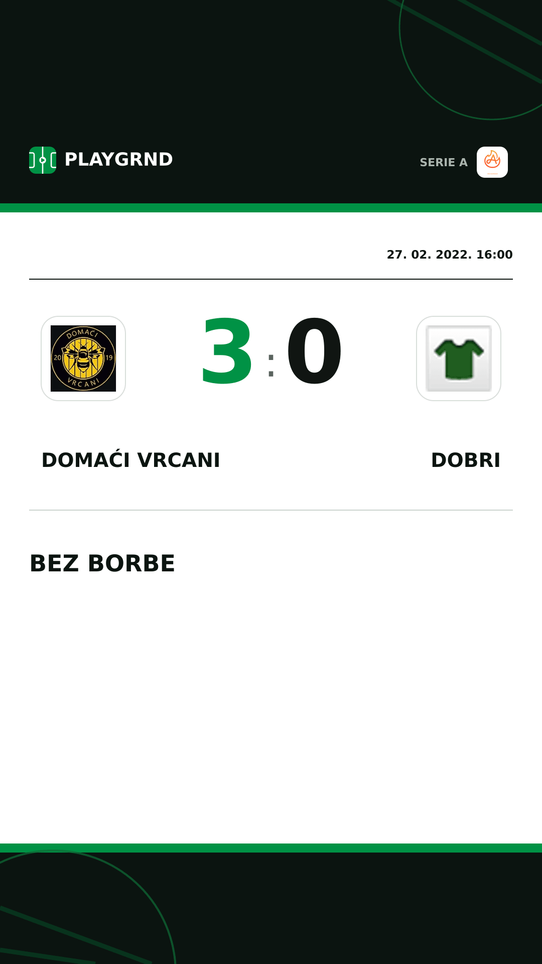 Instagram slika: Domaći Vrcani 3:0 Dobri