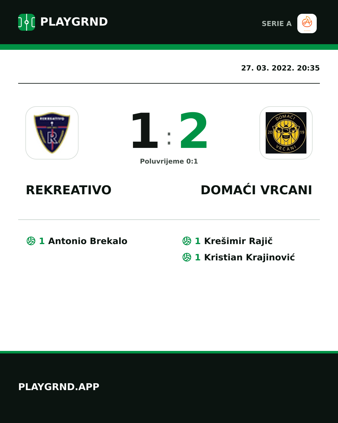 Instagram slika: Rekreativo 1:2 Domaći Vrcani