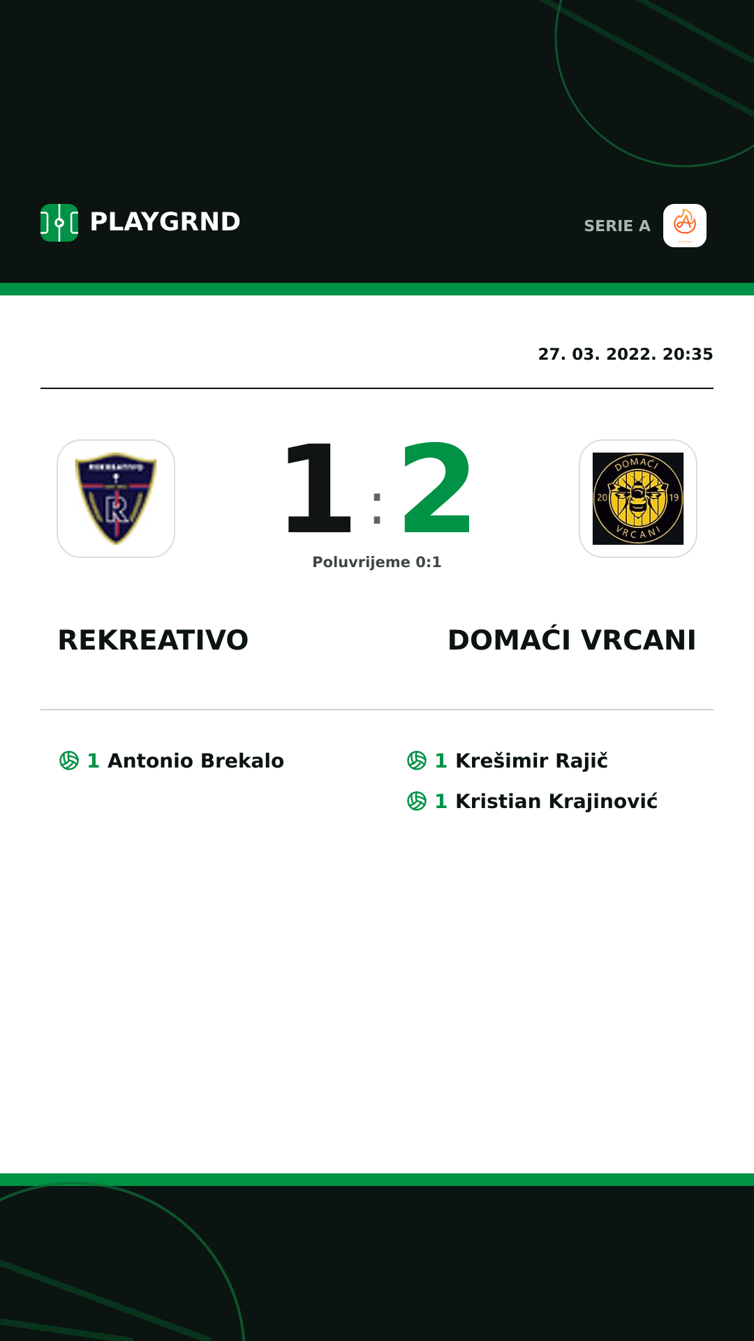 Instagram slika: Rekreativo 1:2 Domaći Vrcani