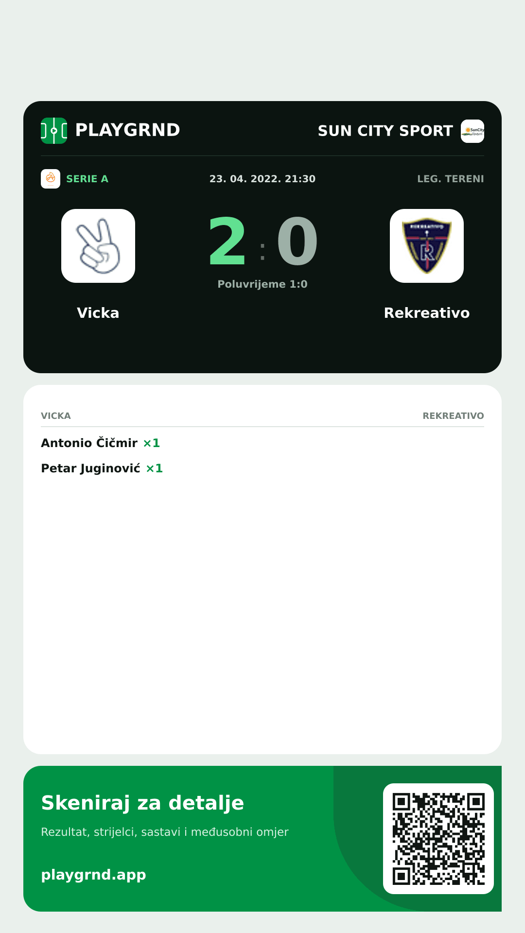 Story slika: Vicka 2:0 Rekreativo