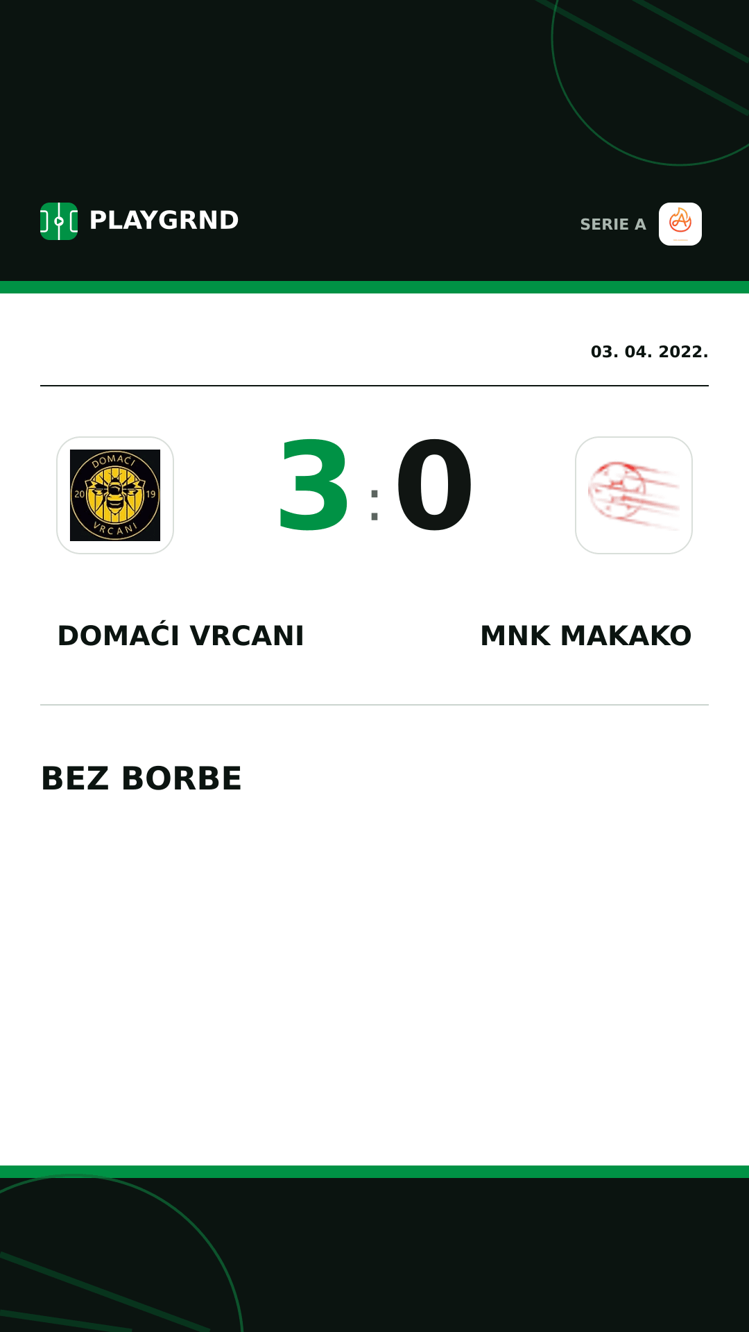 Instagram slika: Domaći Vrcani 3:0 Mnk Makako