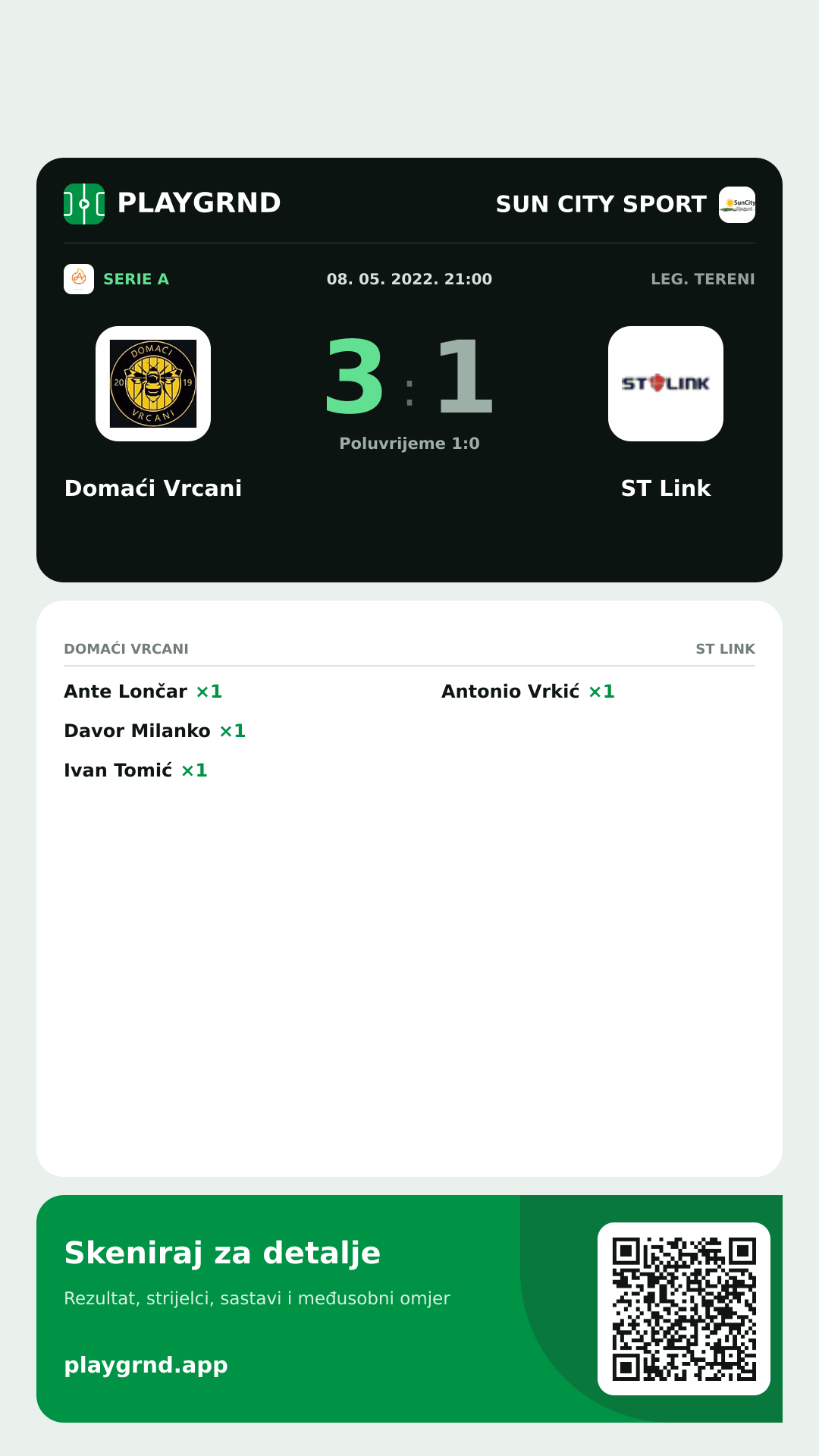 Story slika: Domaći Vrcani 3:1 ST Link